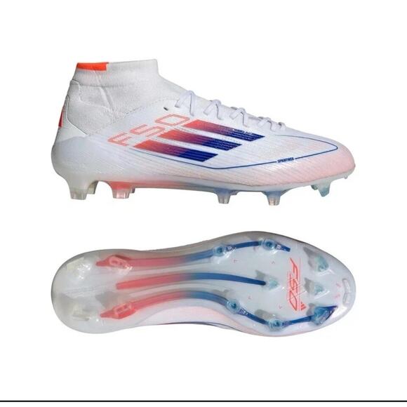 Adidas F50 Elite Mid FG Soccer Cleats White Blue ID9203 NBY Women's Size 6 - Picture 3 of 5